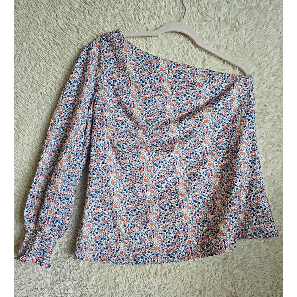Pink Lily Off-Shoulder Floral Smocked Long Sleeve Chiffon Blouse S